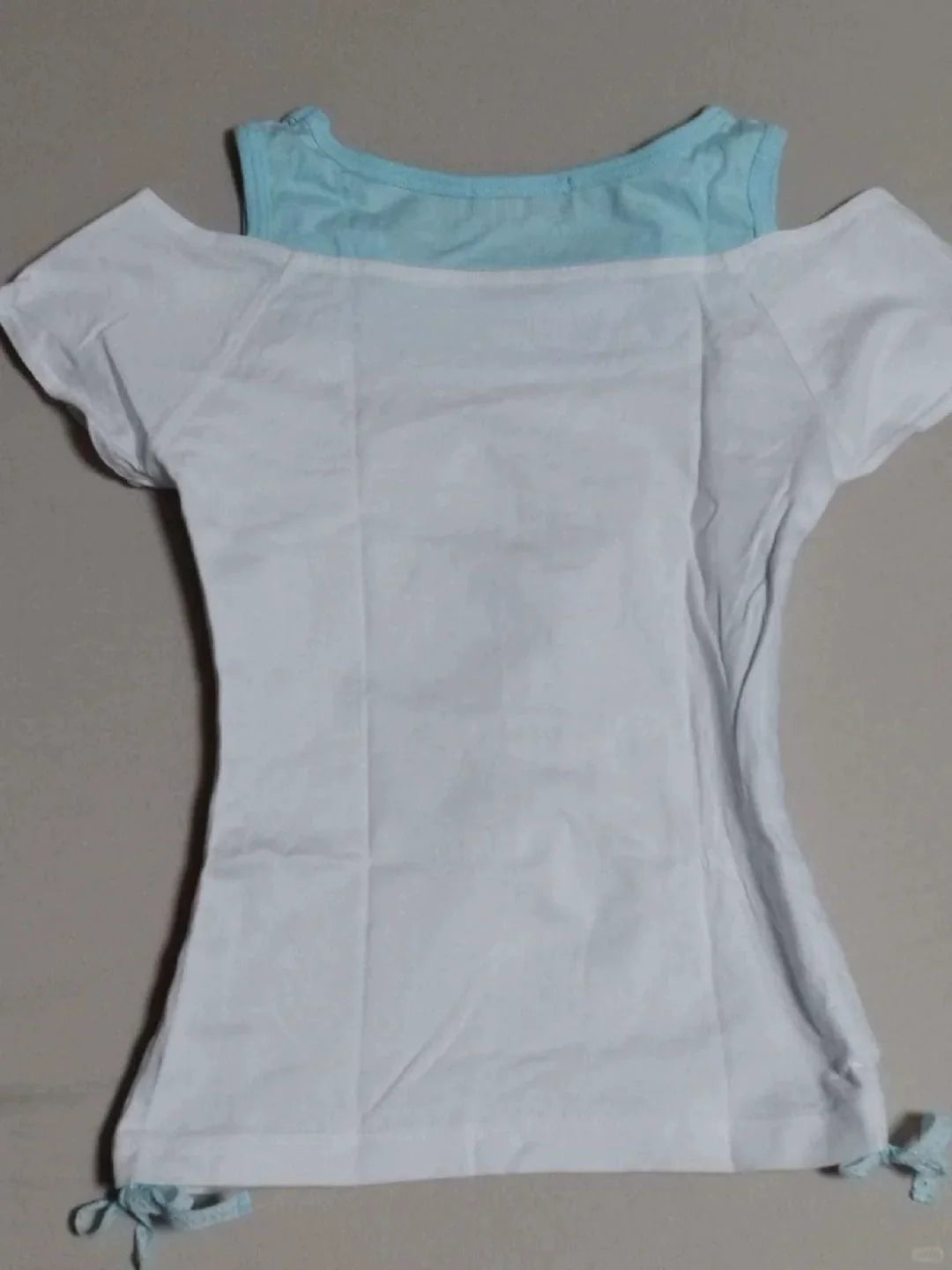 White Blue Fake Two-Piece Print Y2K T-Shirt