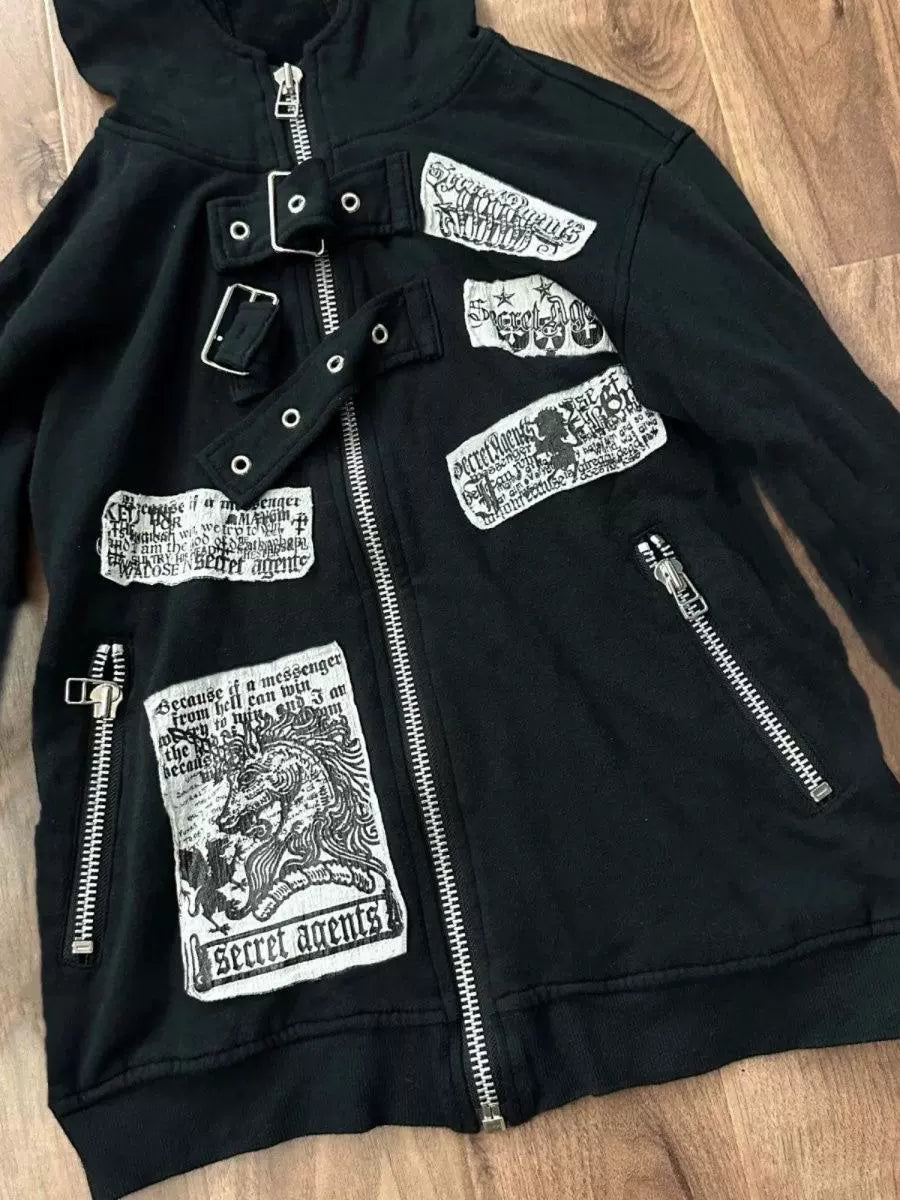 Unicorn Punk Hoodie Jacket Subculture Rock Punk Y2K Shibuya Girl Japanese Brand Retro Autumn/Winter Zipper Jacket