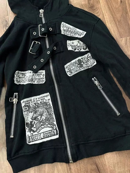 Unicorn Punk Hoodie Jacket Subculture Rock Punk Y2K Shibuya Girl Japanese Brand Retro Autumn/Winter Zipper Jacket