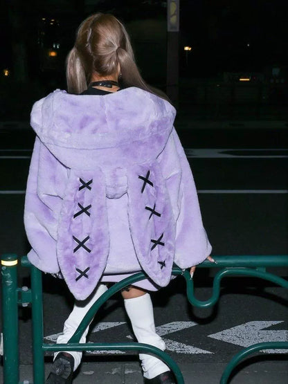 Harajuku Bunny Ear Faux Fur Coat