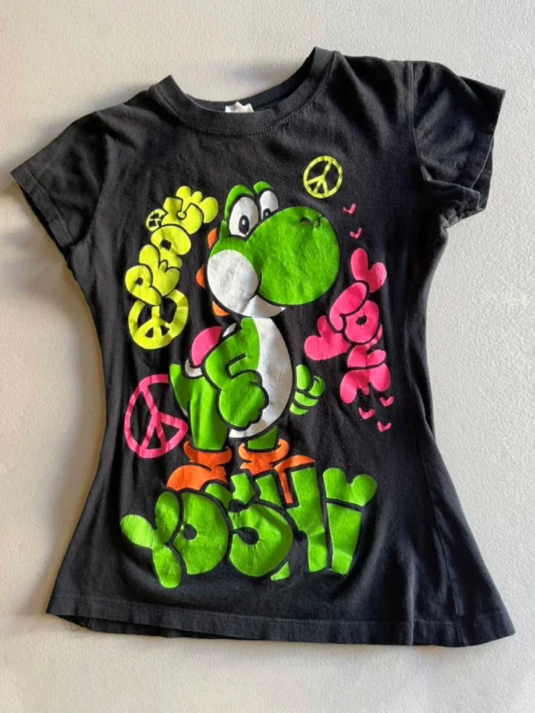 Black Subculture Y2K E-girl Abi American Retro Vintage Cartoon Print Short Sleeve Top