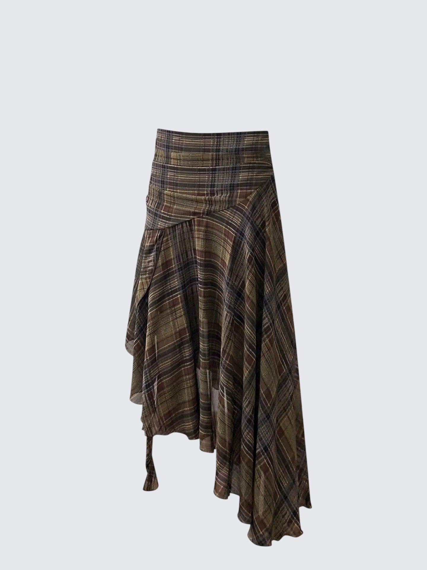 American Retro Irregular Plaid Midi Skirt