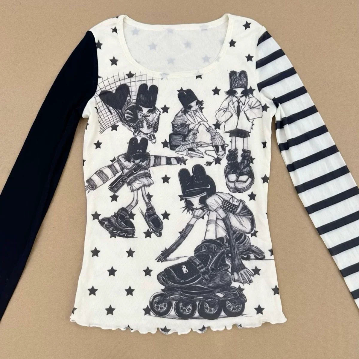 Star & Stripe Long-Sleeve Subculture Y2K E-girl Abi American Vintage Asymmetrical Slim Top