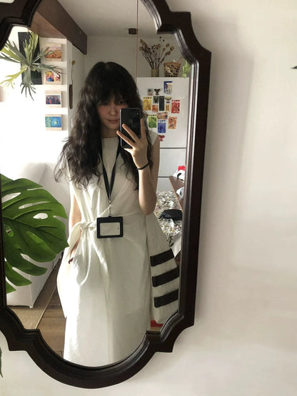 White Cinched-Waist Tank Dress