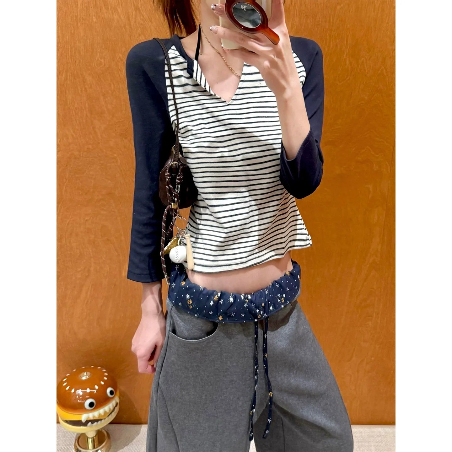 Vintage Stripe Viscose Mid Sleeve Top for Early Autumn