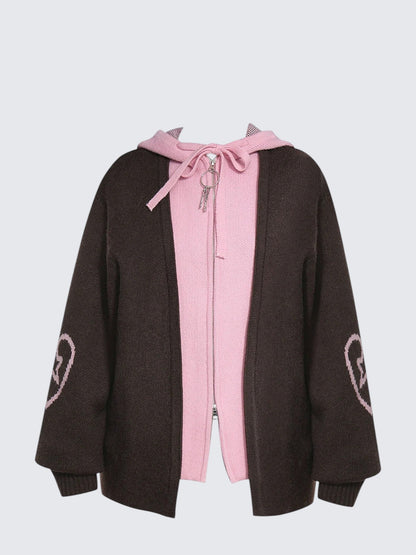 American Colorblock Layered Hooded Cardigan