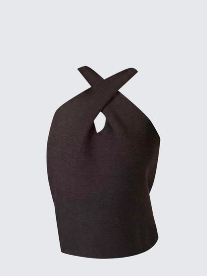 American Vintage Solid Cross Halter Knit Tank