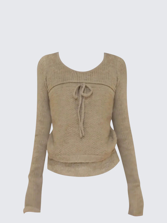 Vintage Bow Tie Knit Sweater Women