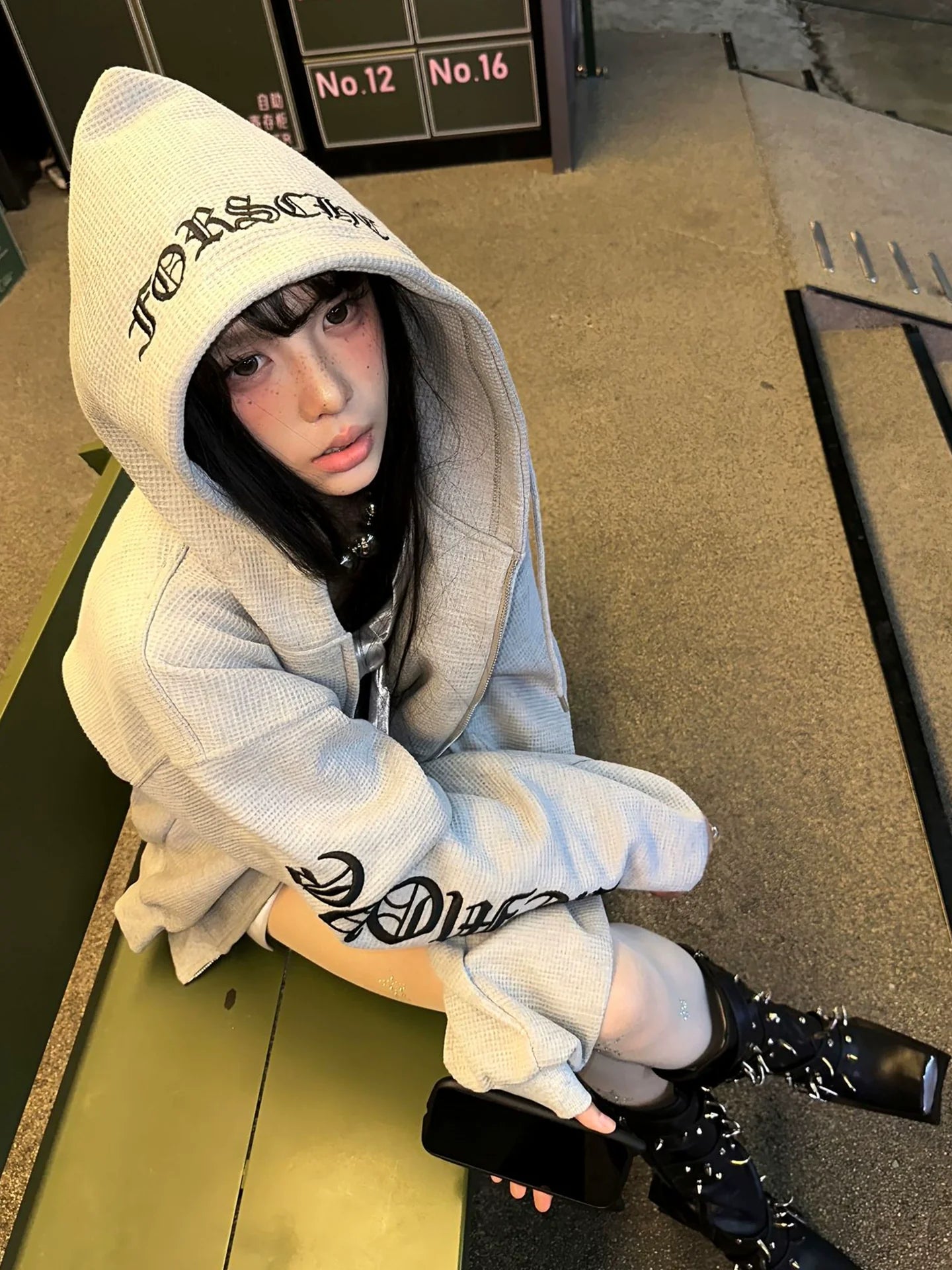 Retro Waffle Hoodie Gothic Heavyweight Top