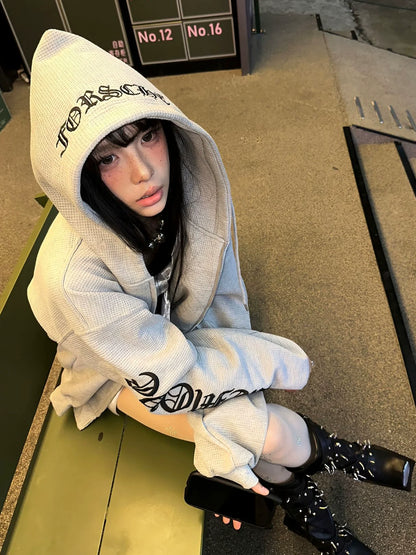 Retro Waffle Hoodie Gothic Heavyweight Top