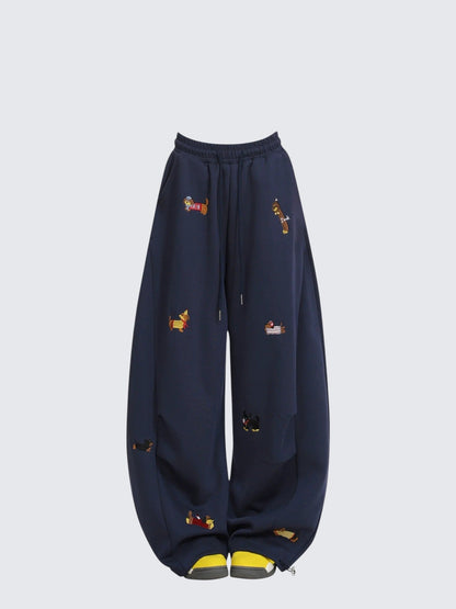 Vintage Dachshund Embroidered Sweatpants
