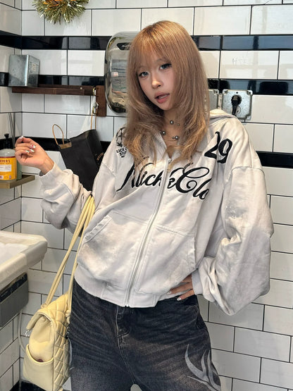 Retro Distressed Embroidered Hoodie