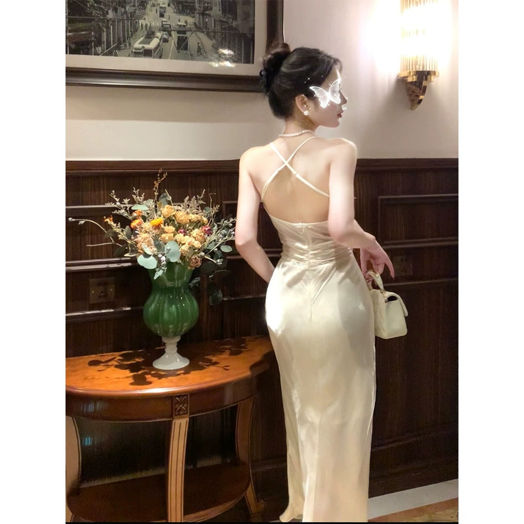 French Halter White Gown Dress