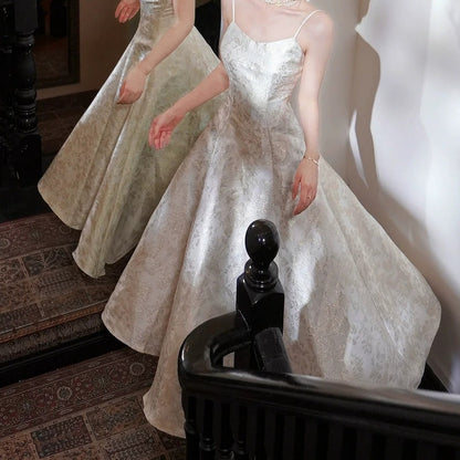 French Vintage Sleeveless Backless Waist Gown Dress – Elegant Party Dress