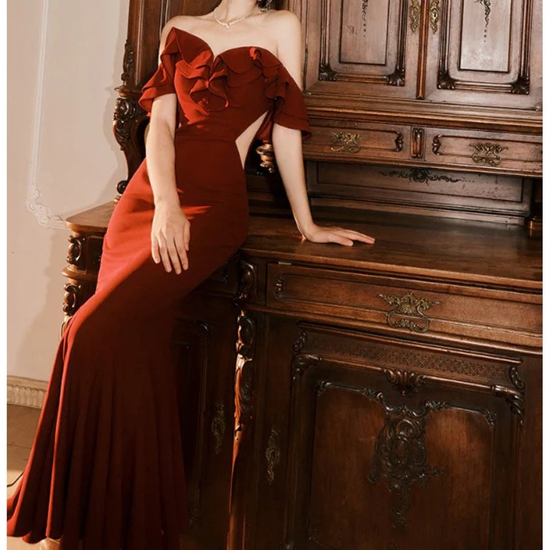 French One Shoulder Mermaid Cutout Waist Gown Dress