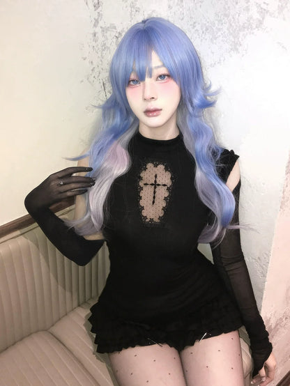 Y2K Subculture Black Tank Hollow-Out Cross Stretch Fitted Top