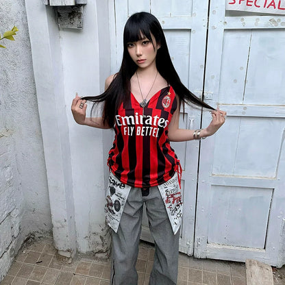 Retro Red Black Stripe Cami Top for Summer