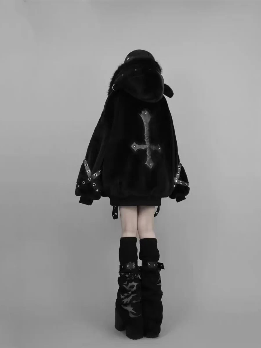 Y2K Lamb Ear Faux Fur Coat