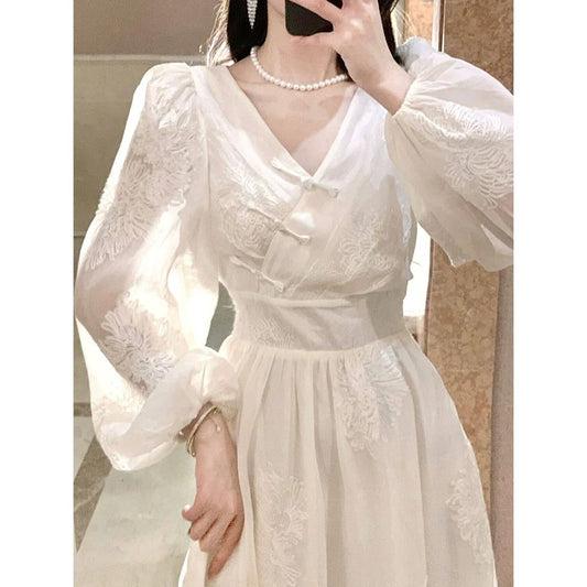 Chinese High-End Embroidered Long Sleeve Gown Dress