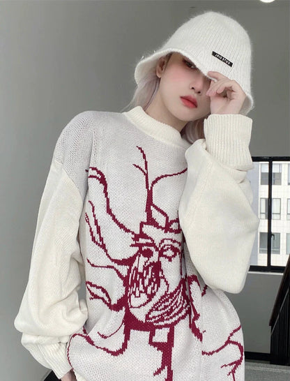 Apricot-White Y2K Punk Retro Jacquard Sweater