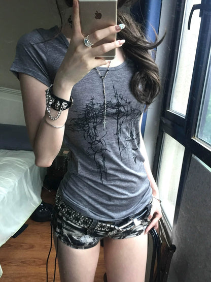 Y2K Millennial Wide Neck Short Sleeve Tee