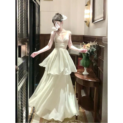 Double Layer Ruffle Fairy Gown V-Neck Prom Dress