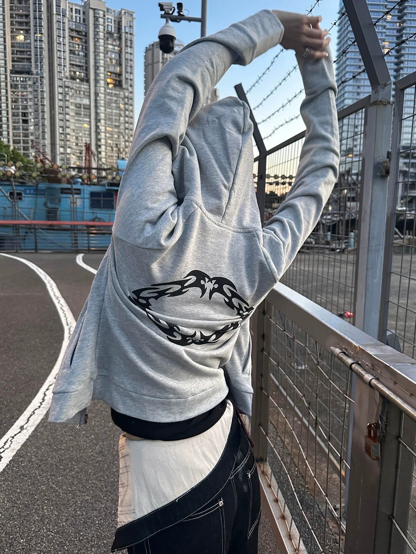 Colorblock Zip Up Hoodie Faux Layered Top Slim Fit