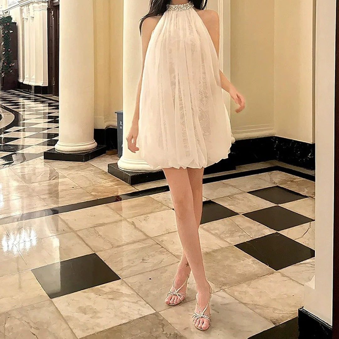 3D Braided Lace Halter Tulle Gown Dress