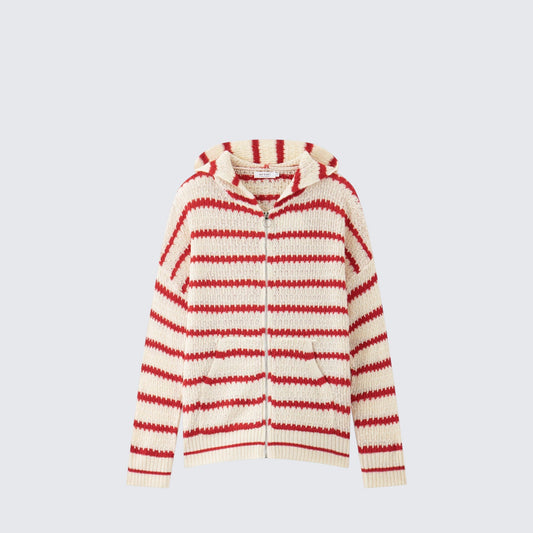 Bunny Hood Striped Knit Cardigan Women