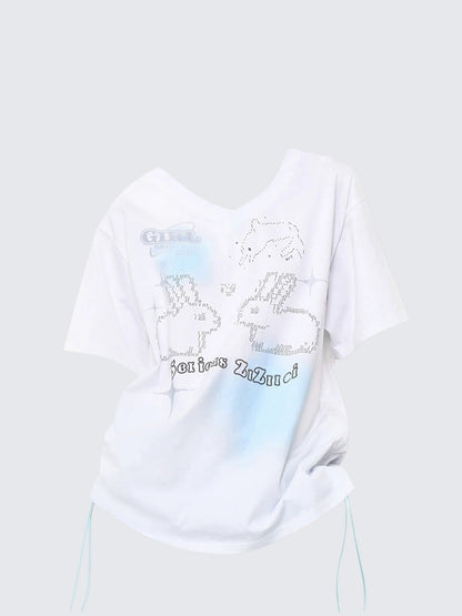 Rabbit Print Drawstring Tee