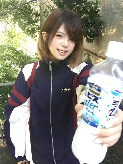 Retro Colorblock Biker Jacket