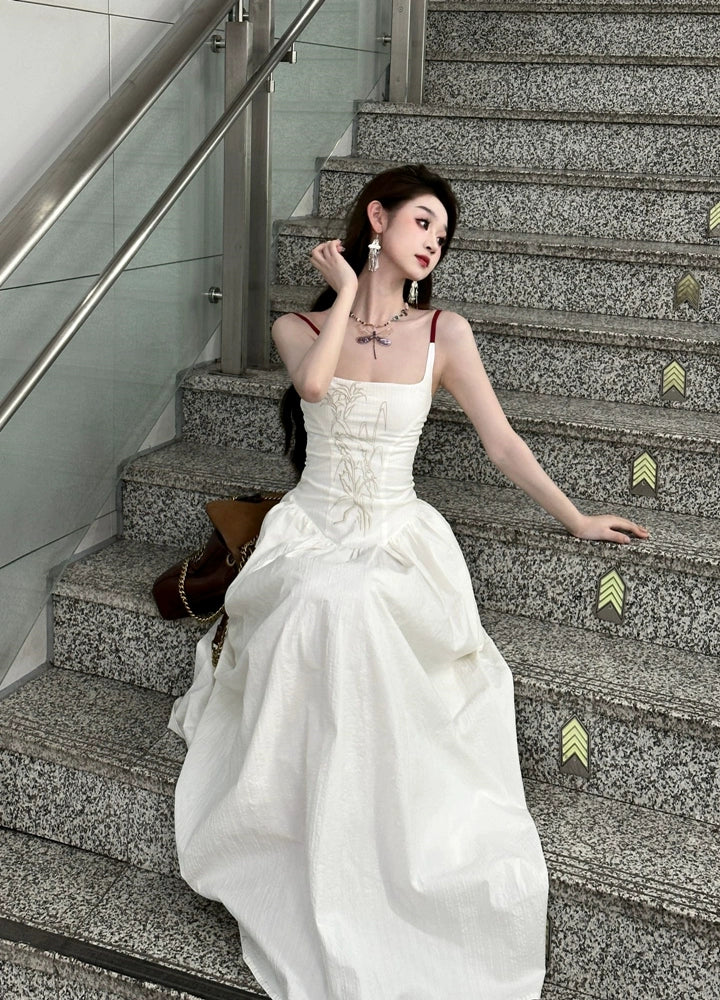 Chinese-Style Embroidery Cotton Backless Sundress