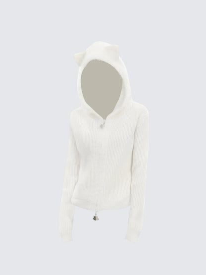 Bear Ear Hooded Knit Cardigan Women