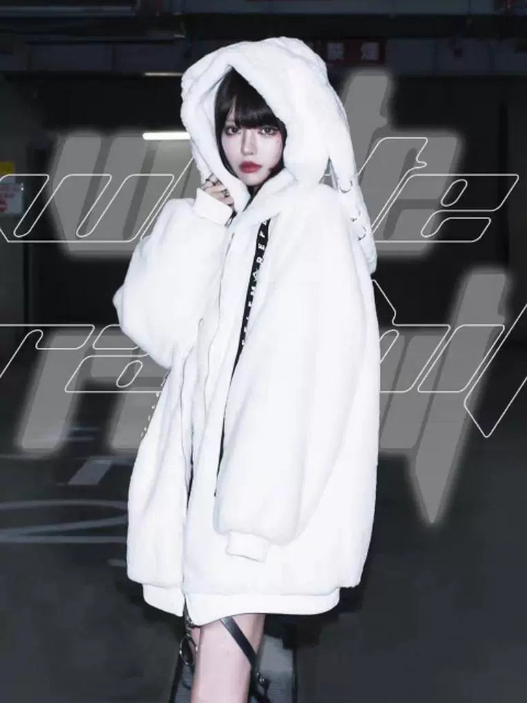 Harajuku Cute Bunny Ear Faux Fur Coat