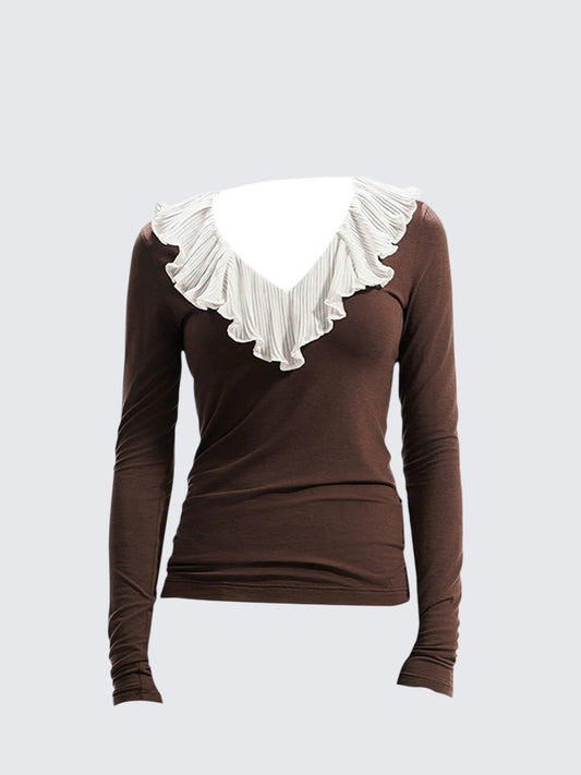 Lace V-Neck Long Sleeve Tee