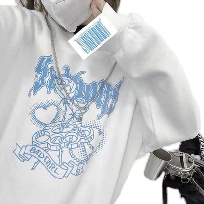 Black Y2K Harajuku Anime Terry-Cloth Hoodie
