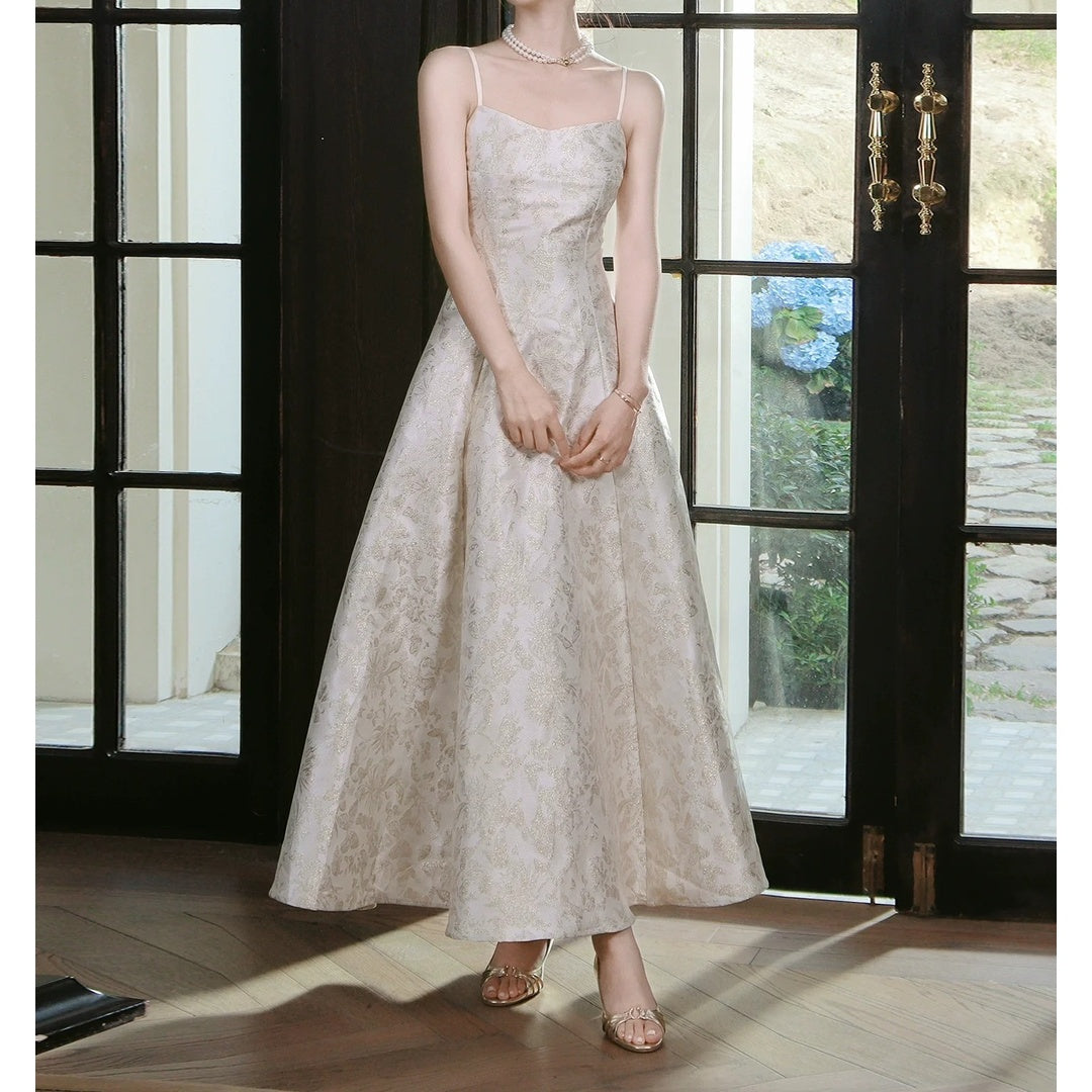 French Vintage Sleeveless Backless Waist Gown Dress – Elegant Party Dress