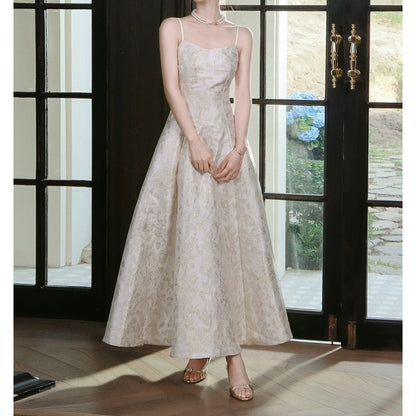 French Vintage Sleeveless Backless Waist Gown Dress – Elegant Party Dress