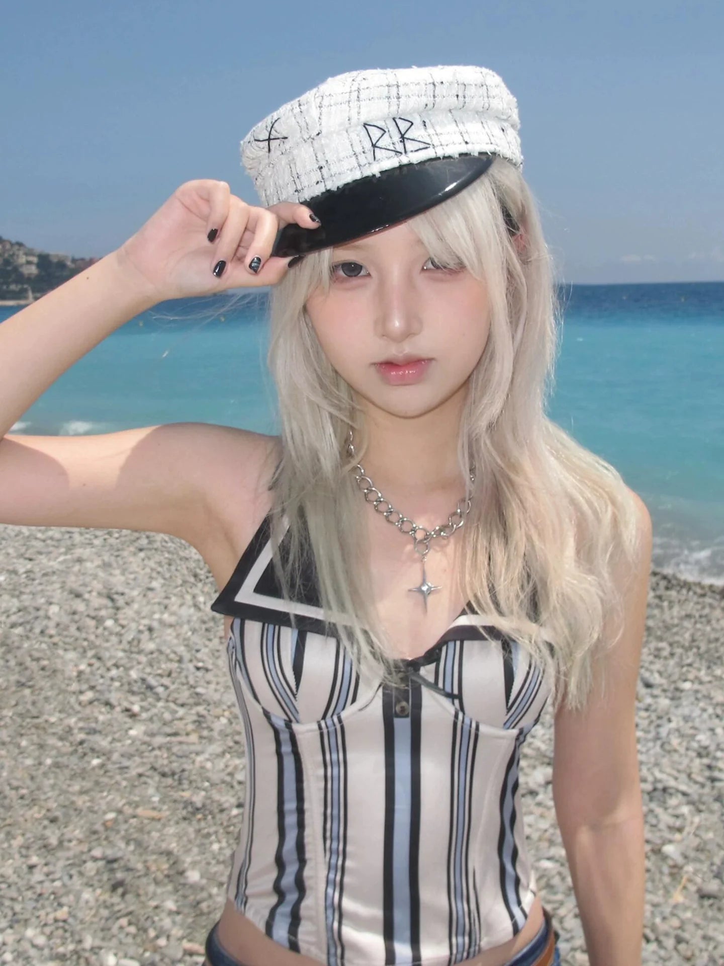 Striped Halter Neck Bustier Top