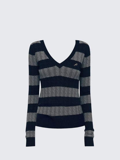 V Neck Striped Sweater
