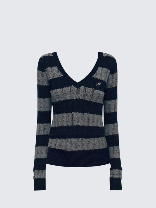 V Neck Striped Sweater