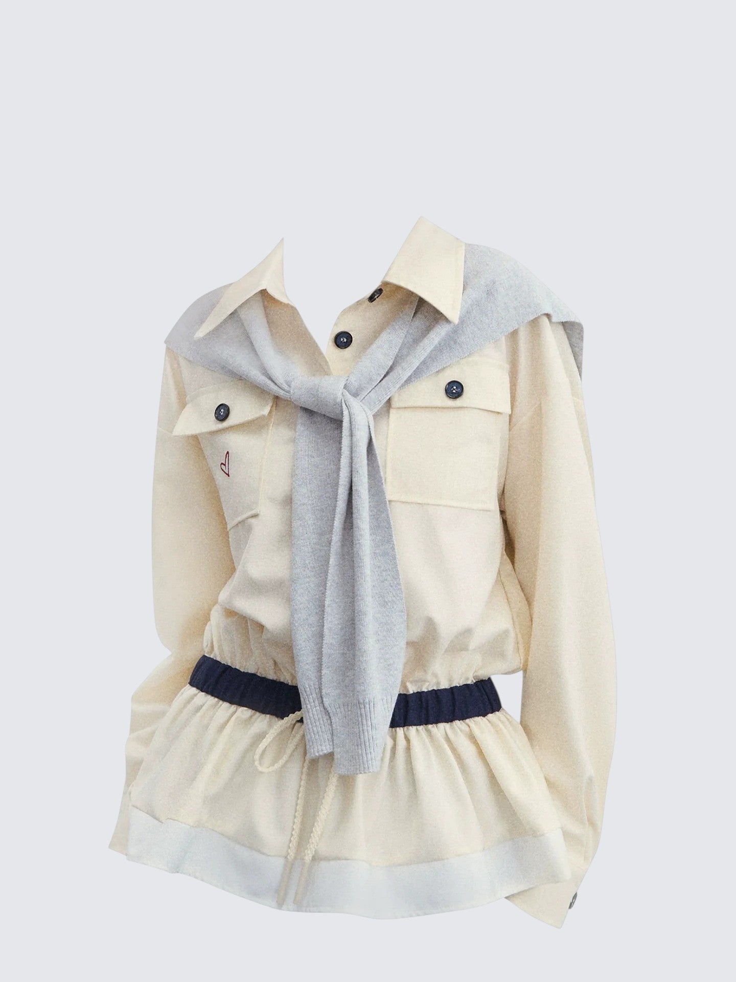 Grey Layered Shoulder Shirt Women