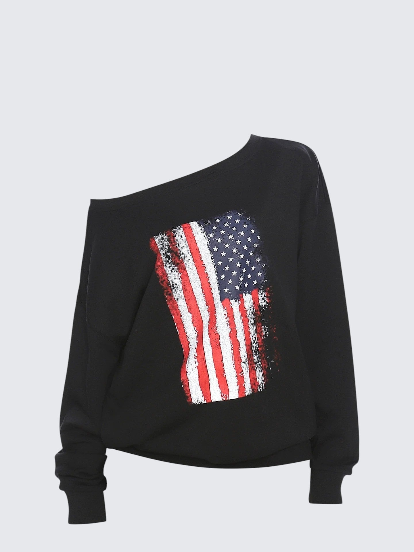 Flag Print One Shoulder Hoodie