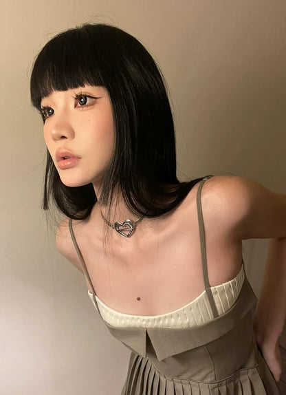 90s Retro Brown Camisole Pleated A-Line Mini Dress