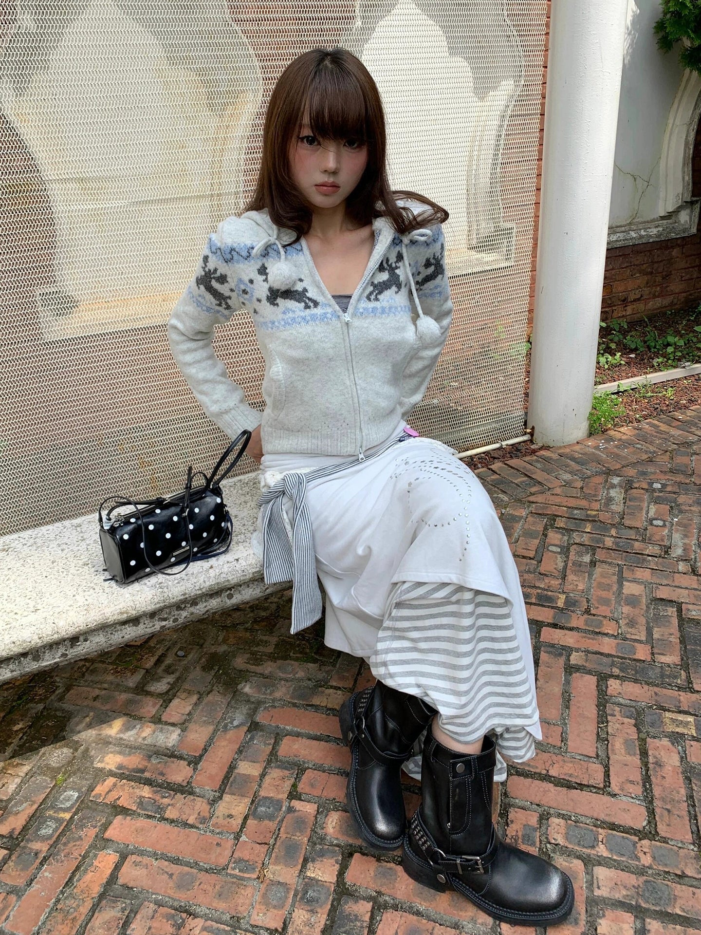 Fair Isle Reindeer Knit Cardigan Cozy Winter Short Sweater