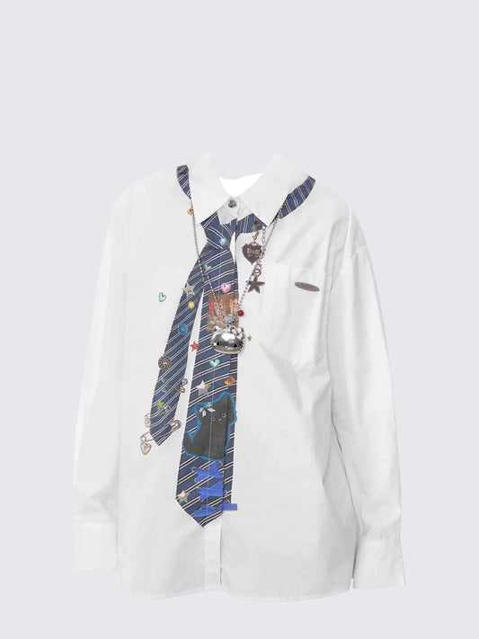 Minimalist Tie Print White Shirt