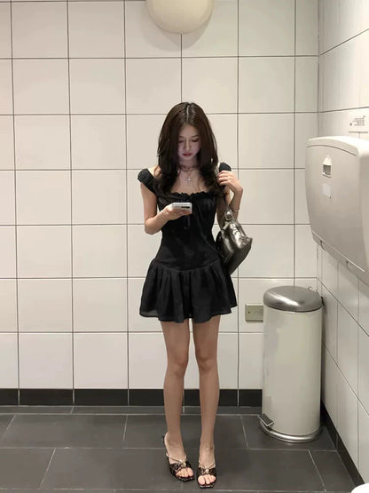 Tencel Textured French Square-Neck Camisole Mini Dress