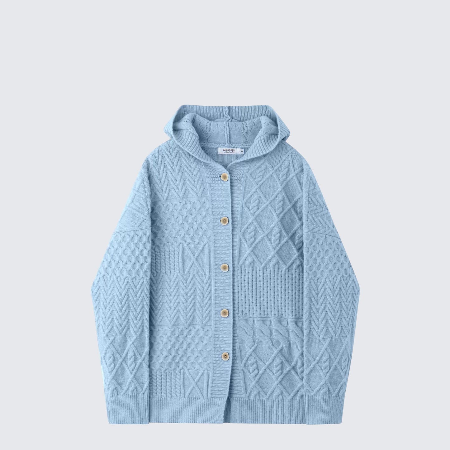 Blue Hooded Knit Cardigan Women