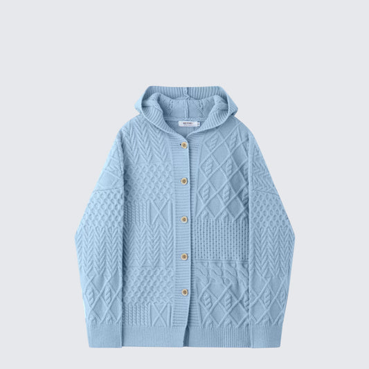 Blue Hooded Knit Cardigan Women