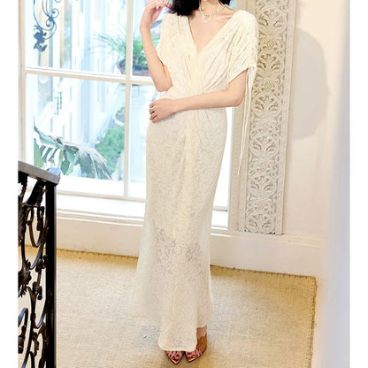 Knitted Sequin Knot Gown Prom Dress